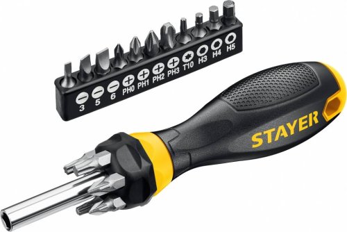 Отвертка-битодержатель Stayer Hercules-B18 набор: отвертка-битодержатель с насадками 18 шт  картинка